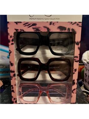 Jessica Simpson 3 pair pack Oversized 2.5+ Reading Glasses - Black Tortoise Pink